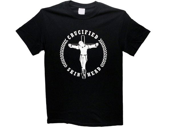 

sport 2019 fashion short sleeve black t shirt 100% cotton crucified skinhead with wreath t-shirt 100% hand casual tee shirt