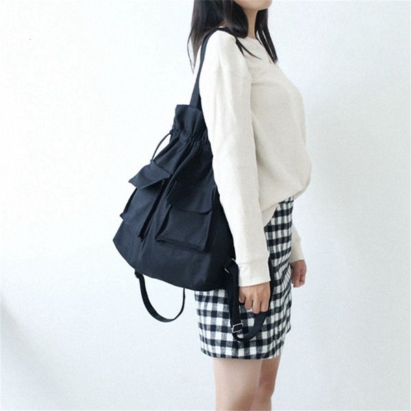 

canvas bag women's backpack fashion japanese literary students drawstring backpack