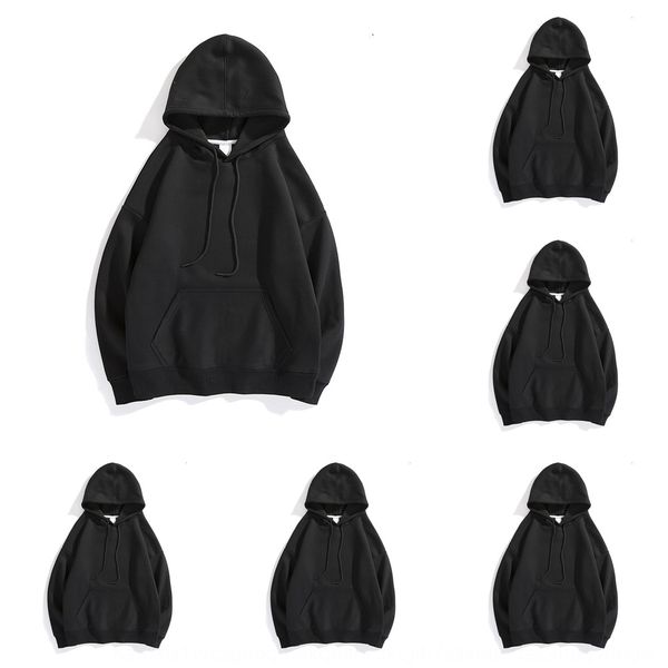 

martian fish winter plush men and women couples solid color hoodie withshoulder and loose blank hoodie ktpc2, Black