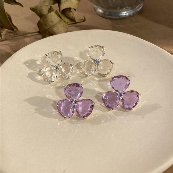 

shiny side new accessories clear crystal stud earrings for women simple style gift glass flower earrings, Golden;silver