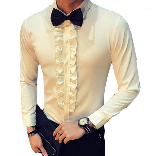 

retro shirt men wedding party ruffle vintage shirt white men black chemise homme slim fit asian fasion stage clothing1, White;black