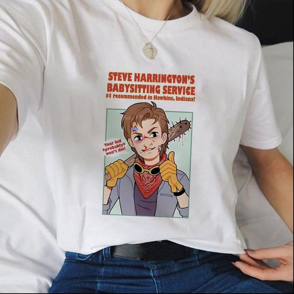 

stranger things women short sleeve i recommended in hawkins indiana t shirt tee 90s gothic female clothing, White