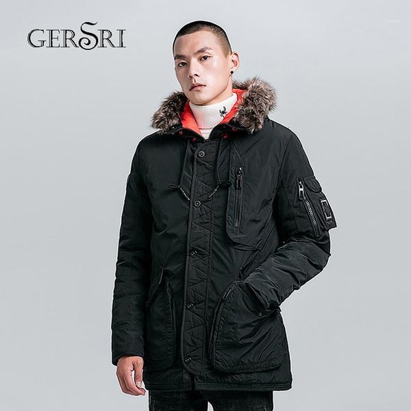 

gersri winter jacket men thick warm hooded parka cargo mens winter coat warm fleece male overcoat fur collar1, Tan;black