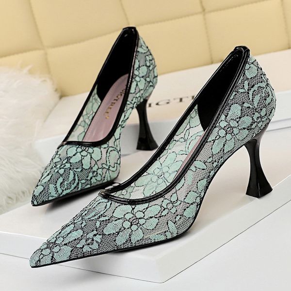 

elegant party wedding shoes womens net summer large high heels lace mesh pointed pumps women high heels hollowmultifunction, Black