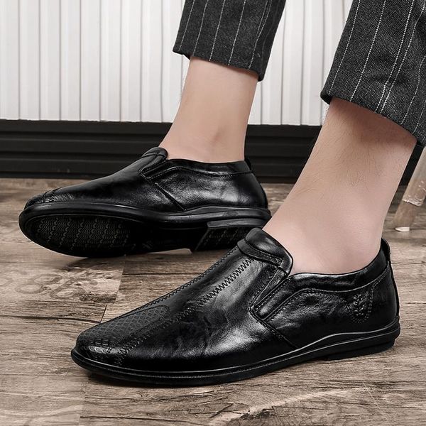 

fashion casual shoes loafers men genuine leather shoes casual italian breathable business zapatillas hombre moccasins, Black