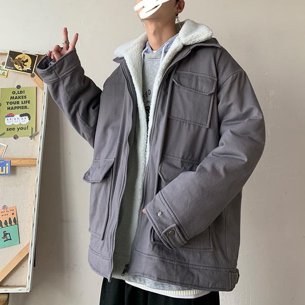 

legible 2020 new winter jacket men casual parkas mens winter coats loose fit thick warm men's coat, Black