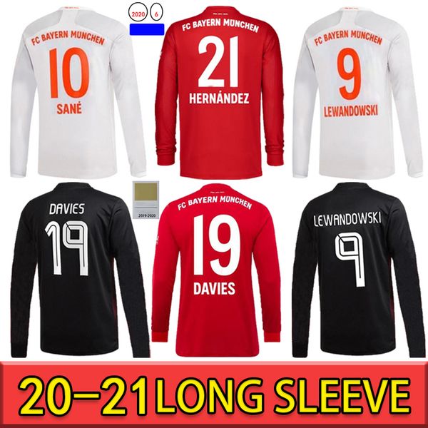 

2021 fans version sane lewandowski coman gnabry alaba davies muller long sleeve soccer jersey suit football shirt men kids sets uniform, Black;yellow