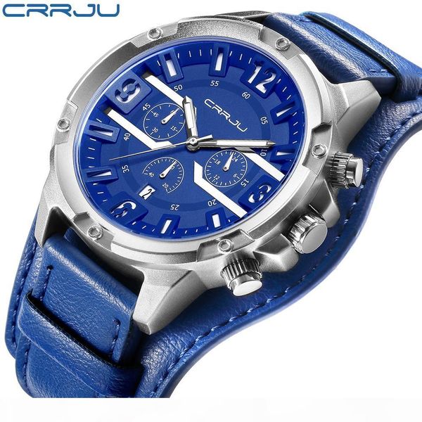 

quartz clocks men's multifunction waterproof watches wristwatch military crrju brand casual men with sport male leather box umaru
