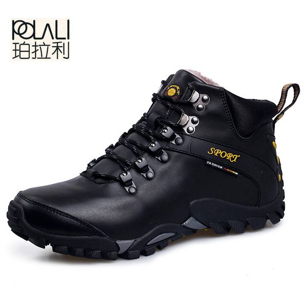 

polali men boots waterproof men footwear boots winter snow boots fur breathable fashion men winter shoes zapatos hombre 201026, Black
