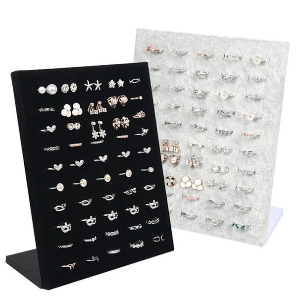 

black/gray velvet display case jewelry ring displays stand board holder storage box plate organizer, Pink;blue