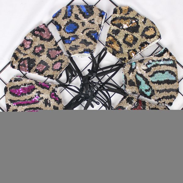

leopard print face mask fashion lady womensalon blingbling sequin paillette designer luxury washable reusable woma