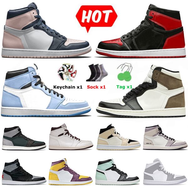 

mens 1 high og basketball shoes 1s jumpman wolf grey bordeaux university blue dark mocha bred patent shadow unc men women sports sneakers tr
