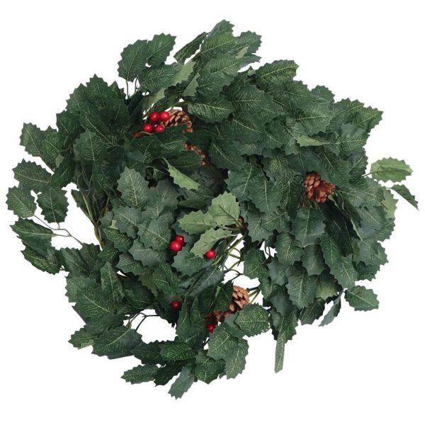 

1pc imitation rattan artificial pine cone red berries leaves hanging rattan window pendant christmas winter decor (dark green