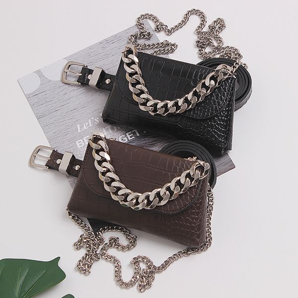 

fashion women's waist bag pu leather belt bags fanny pack chain waist packs hip pack multifunction crossbody bag t200113