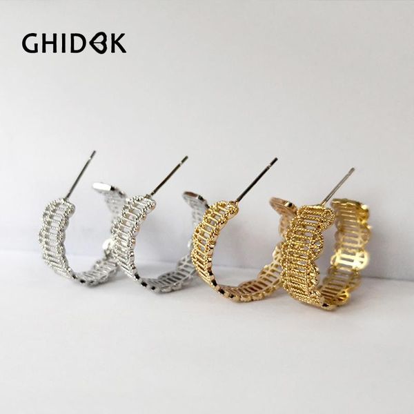

hoop & huggie ghidbk handmade square hollow statement earrings dainty unique design wide ring earring trendy hoops, Golden;silver