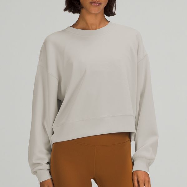 Yoga-Kleidung, übergroße Damen-Kapuzenpullover, kurzer Rundhalspullover, hochelastisch, locker, für Sport, Yoga, Fitness, langärmeliges Crop-Top, Sweatshirts