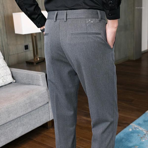 

2021 autumn winter men's pants black grey khaki business dress pants casual slim fit streetwear wedding trousers costume homme1, White;black