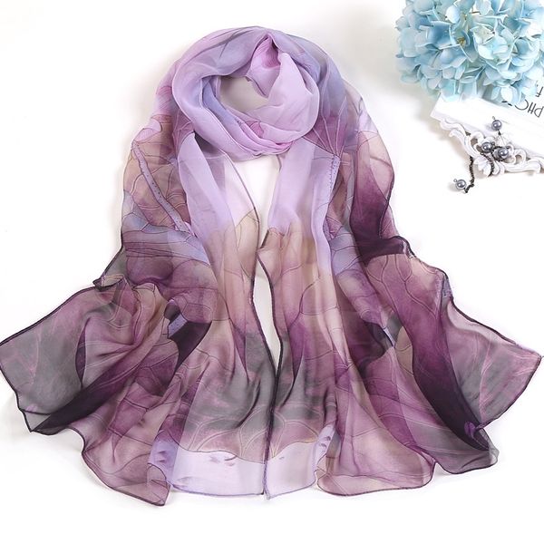

fashion scarves for women lotus printing long soft women wrap scarf lady shawl scarves chiffon slik ladies shawl summer beach t200910, Blue;gray