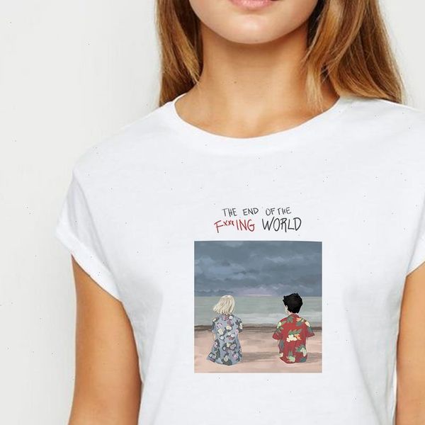 

new style the end of the world female spring summer t shirt harajuku romantic printing o collar t shirt, White
