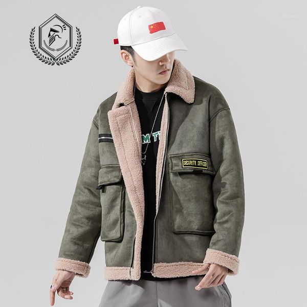 

men's jackets men fashion loose faux lamb/wool shearling fur coat suede leather parkas hip hop coat1, Black;brown