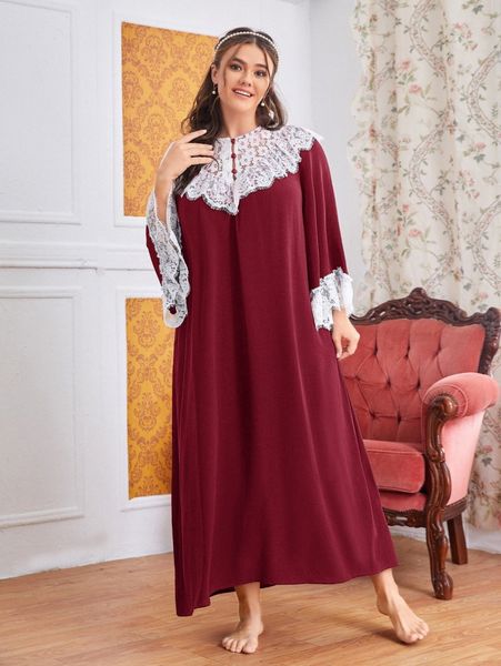 

plus color block contrast lace sleep dress t4ci#, Black;white