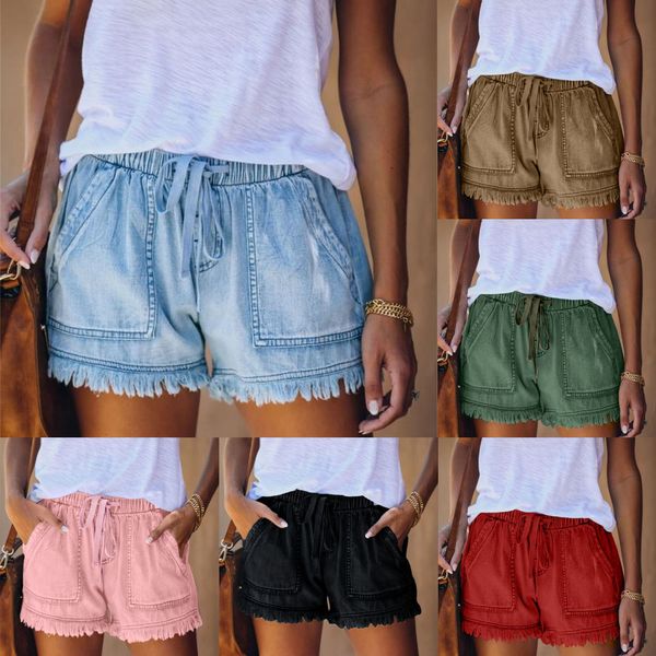 Sommer Dünne Elastische Hohe Taille Dünne Denim Shorts Frauen Jean Hosen Neue Stil Vintage Ripped Fransen Casual Shorts Plüsch Größe