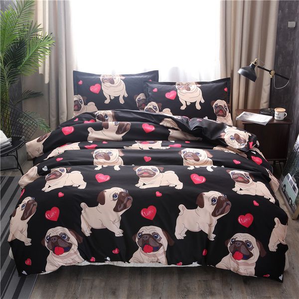 

black pug printed bedding sets heart dog duvet cover set 2/3pcs bed set double  quilt cover bed linen (no sheet no filling) 1012