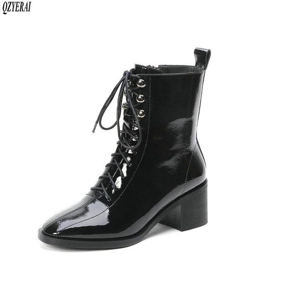 

boots black genuine leather women female riding fashion lace-up autumn winter women's shoes size 34-41