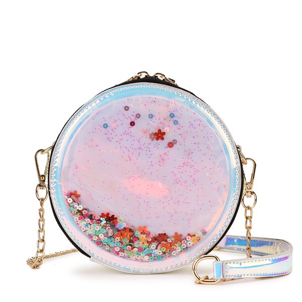 

gradient color laser round flow sequin fashion pu young girl's casual shoulder bag tote crossbody mini bag women pouch handbag