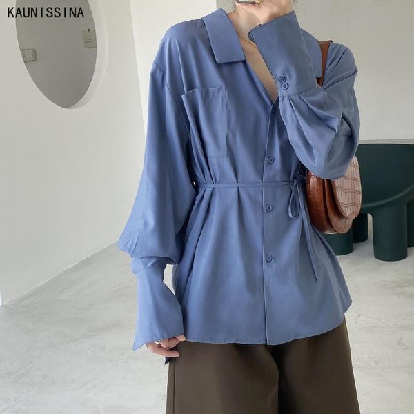 

women's long sleeve blouse autumn new korean style v-neck lace-up button up shirt street style sashes ladies chic blouse, White