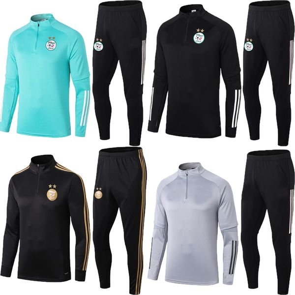 

thai 20 21 algeria soccer tracksuit mahrez track suits feghouli jacket 2020 2021 slimani brahimi chandal green training suits sports wear, Black;yellow