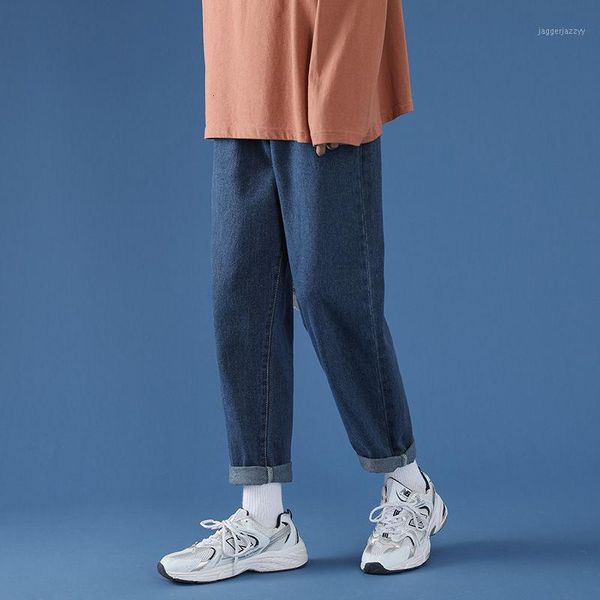 

men's jeans korean straight men's fashion solid color casual retro pants men streetwear loose hip-hop denim trousers mens -3xl1, Blue