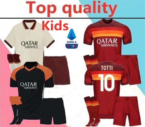 

2020 шаарави джеко рома дети футбол джерси полный комплект 20/21 pastore перотти totti de.rossi рим camisetas футбол рубашку набор с носками, Black