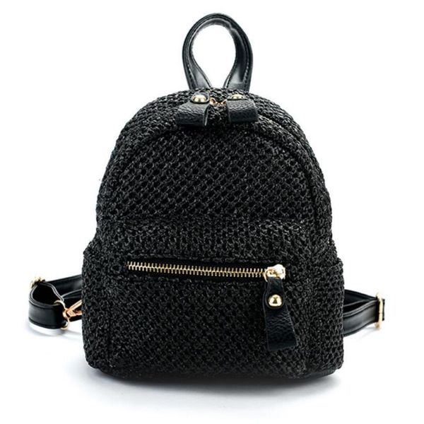 

straw women backpack chain mini shoulder bags weave hollow beach girls satchel schoolbag fashion female small backpack rucksack
