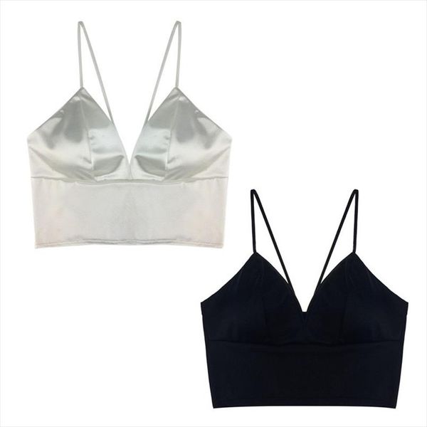 

tank women bra silk smooth sleeping low cut push up wireless bra drop shipping, White