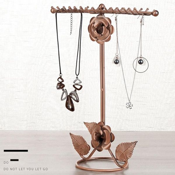

metal rose flower jewelry stand earring hanger necklace bracelet organizer storage display rack hoop watch show pallet, Pink;blue