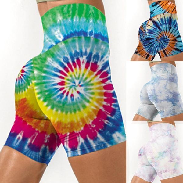 

women's casual high waist yoga tie-dye pants fitness gym sports shorts1, White;red