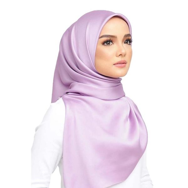 

90*90cm solid color women's square silky scarf soft large satin silk muslim hijab head scarves candy color ladies headbands wrap q bbyo