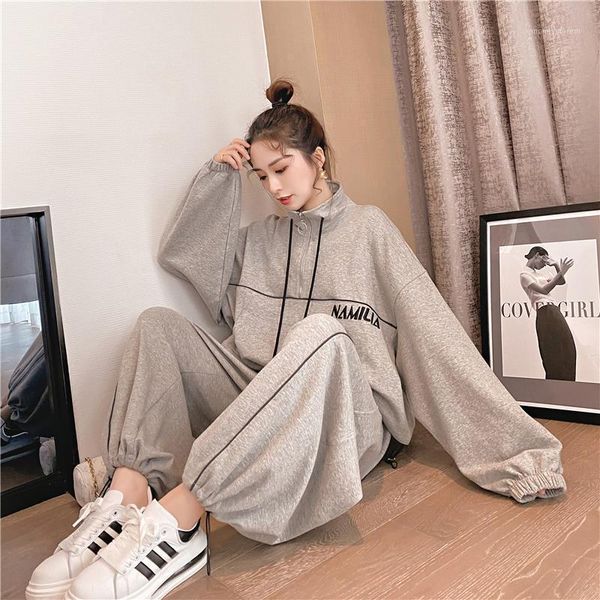 

women's tracksuits casual tracksuit women 2021 spring and autumn fashion korean version 2 piece set slimming age reduction suit1, Gray