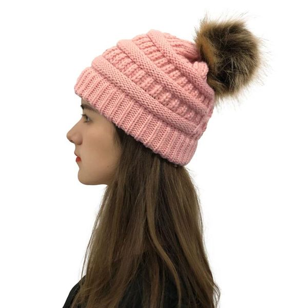 

women winter knit beanie hat with removable pompom crisscross skull cap x7ya, Blue;gray