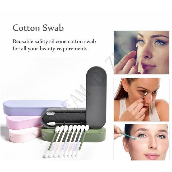 

2pcs/4pcs reusable cotton swab ear cleaning cosmetic silicone buds swabs sticks with box for cleaning makeup touch-ups toilet supplies