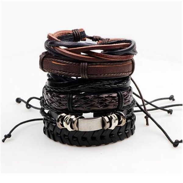 

vintage 6pcs/set multilayer leather bracelet men women fashion braided handmade rope wrap punk bracelets & bangles m sqcpae, Golden;silver