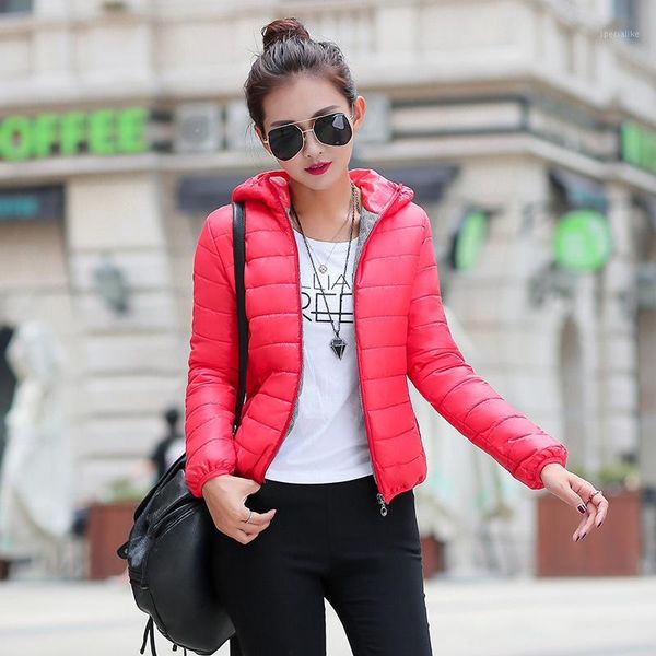 

2018 new winter jacket women autumn hooded coat female spring jacket women padded cotton parkas casual thin light basic jackets1, Black