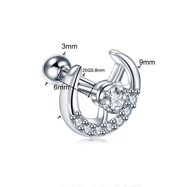 

1pc steel lip stud ring cz gem ear tragus cartilage piercing oreja ear stud helix moon heart earrings piercing girl q bbyibl, Silver