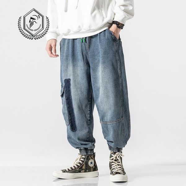 

golomise men loose cargo fleece heavyweight harem jogger jeans fashion safari style ankle-length hip hop jeans1, Blue