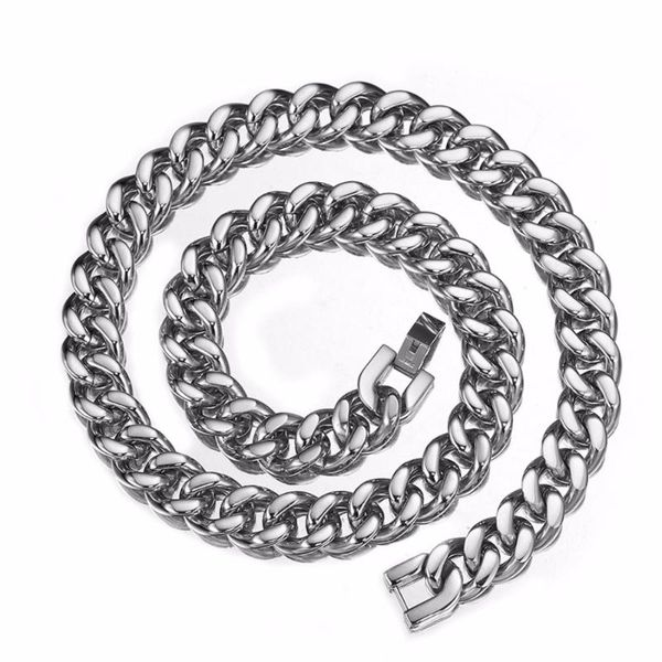 

new fashion style 15mm wide silver color stainless stee curb cuban link chain necklace chain men jewelry gift necklace 7-40