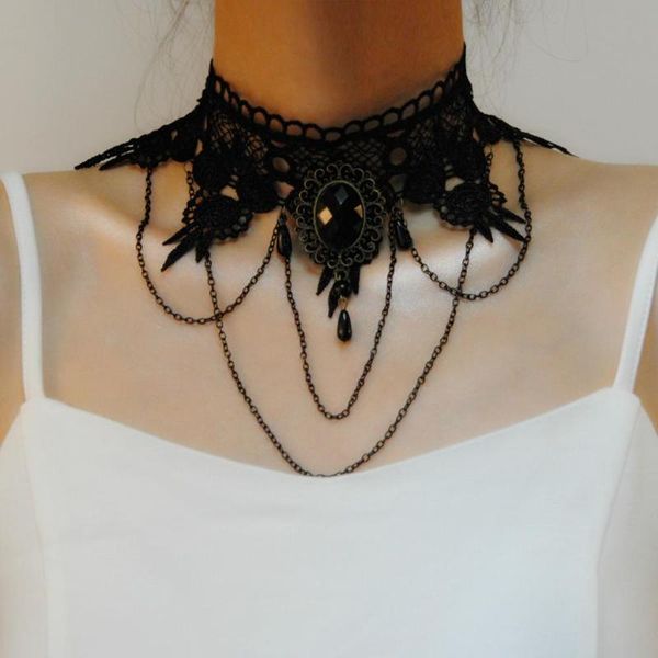 

chokers choker necklace gothic jewelry vintage lace & pendant women accessories false collar statement, Golden;silver