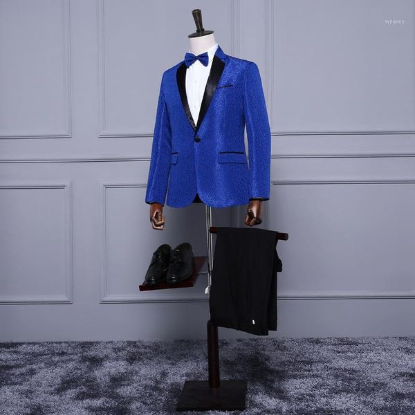 

brand new 2017 blue pattern long sleeves suit wedding party groom groomsman stage costumes1, White;black