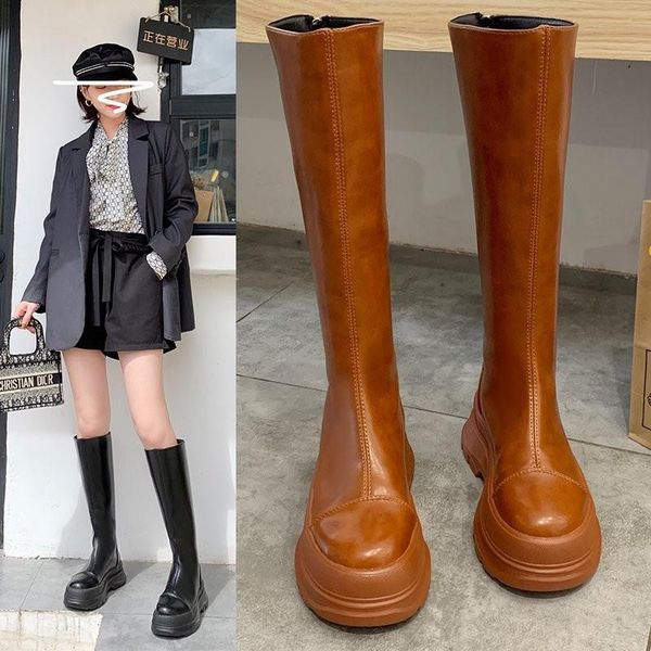 

spring and autumn 2020 new style with feminine fashion wild personality thick soles in tube with size 35-40 lady knight boots, Black