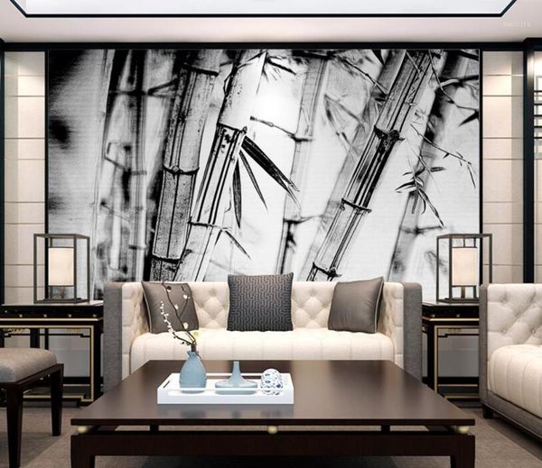 

cjsir custom wallpaper new chinese style ink bamboo living room wall decorative painting papel de parede 3d wallpaper mural1